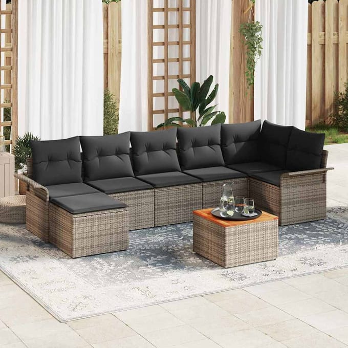 vidaXL - Tuinbank - Set - 8 - st - Grijs - poly - rattan