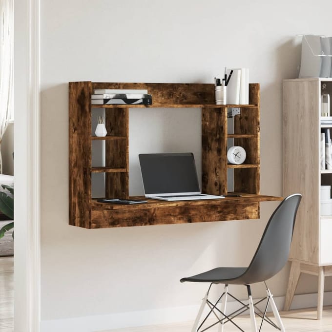 vidaXL - Wandbureau - 105x48x75 - cm - bewerkt - hout - gerookt - eikenkleurig