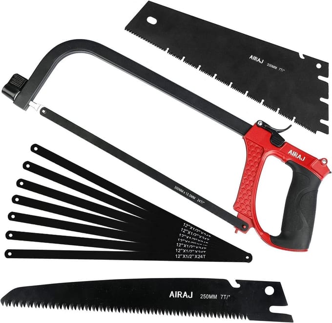 SnelShoppen - Multifunctionele Hacksaw Set met 7 Reserveblades, 2 Handzagen, Verstelbaar Frame, Zaag voor Hout, Metaal en PVC, Ideaal voor Klussen en