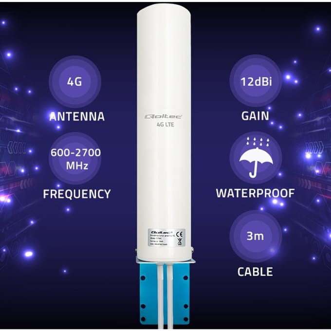 Qoltec Antenne 4G LTE DUAL |   12dBi |   omni-directioneel |   extern