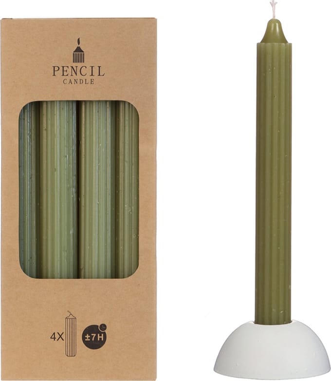 Potlood kaarsen set 4 stuks dia. 2.2 x H 20 cm mos groen Hortus