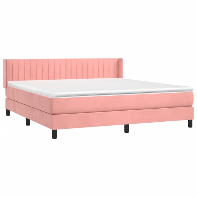 vidaXL - Boxspring - met - matras - fluweel - roze - 160x200 - cm