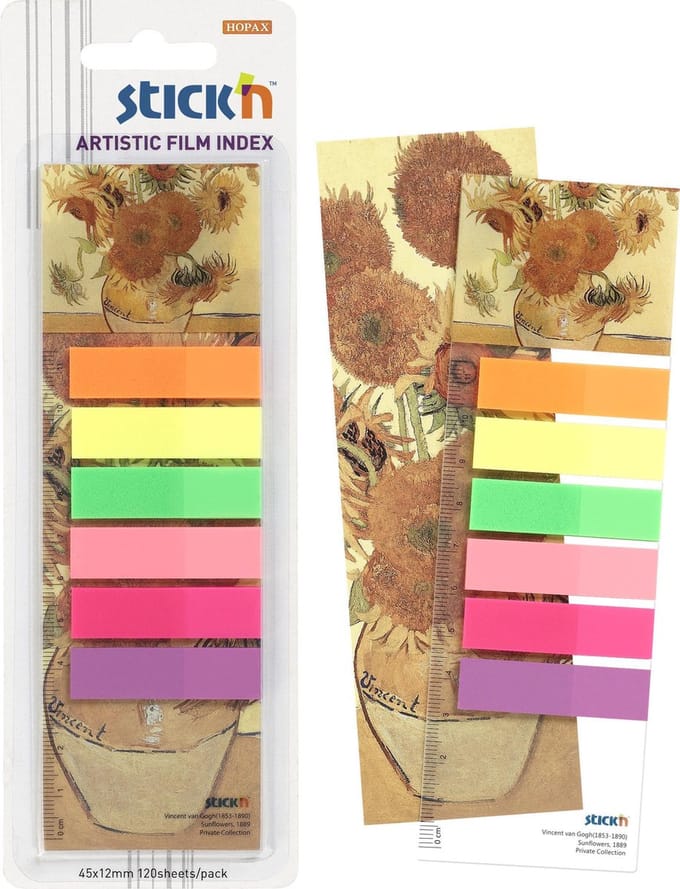 Stick’n Boekenlegger - Van Gogh sunflowers - 120 index tabs - Liniaal