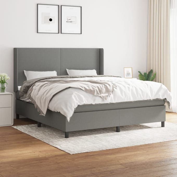 vidaXL - Boxspring - met - matras - stof - donkergrijs - 180x200 - cm