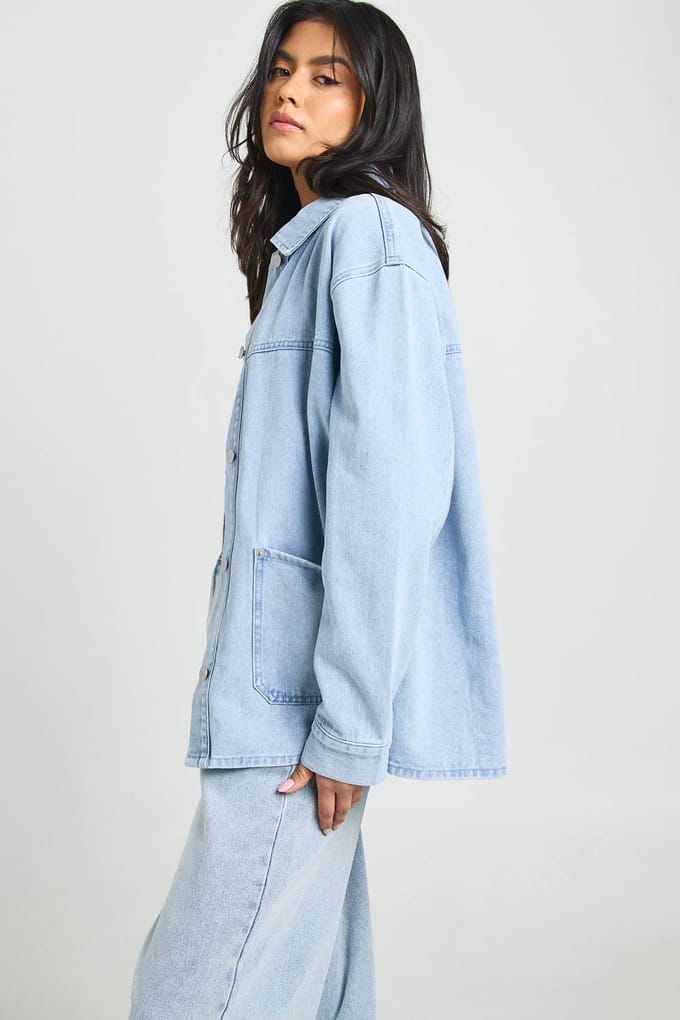 boohoo Dames Denim Shacket | Gebleekt | Maat: 36