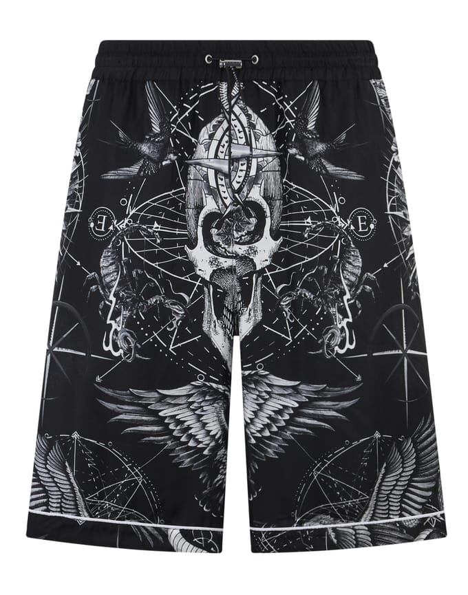 Silk Bowling Shorts All-Over Tattoo