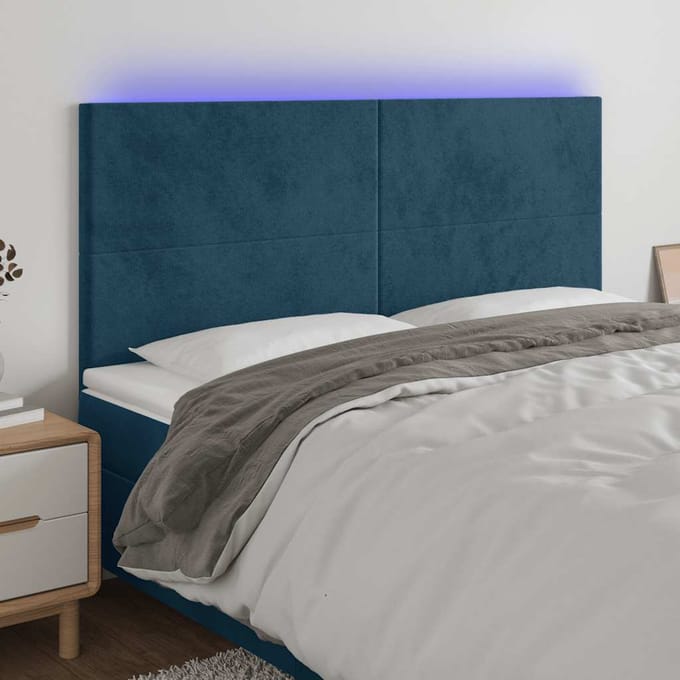 vidaXL - Hoofdbord - LED - 180x5x118/128 - cm - fluweel - donkerblauw