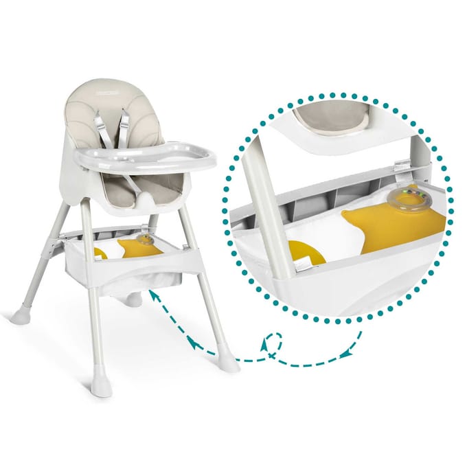 Ricokids Milo Serie - Kinderstoel met Tafel - Grijs - Inclusief Slabbetje
