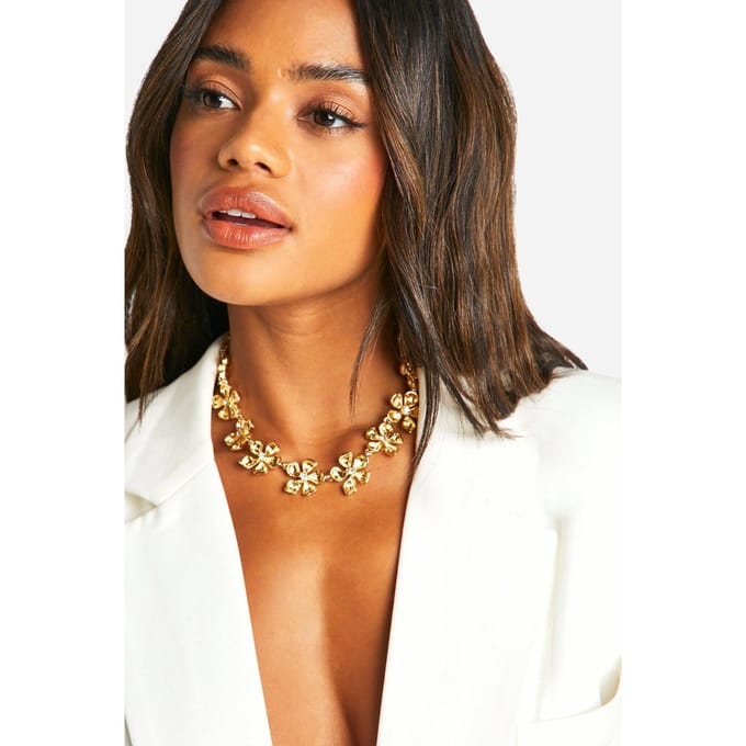 boohoo Dames Statement Versierde Bloemenketting | Gold