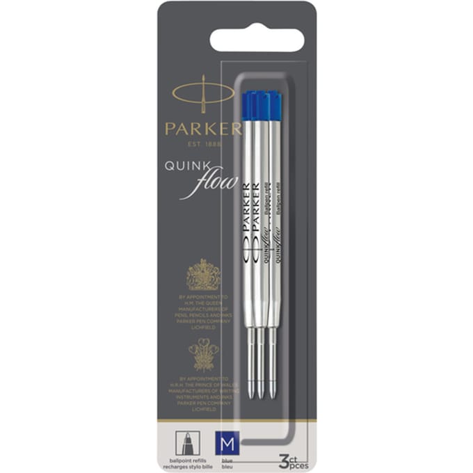 Parker Ballpoint Pen Refills | Medium Point | Blue QUINKflow Ink | 3 Count
