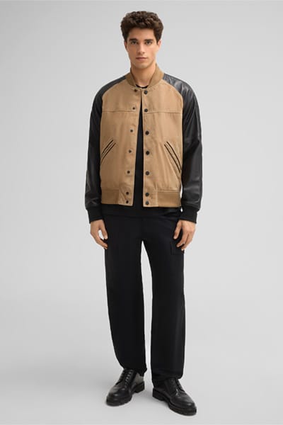 Leren jas Kade, beige/zwart