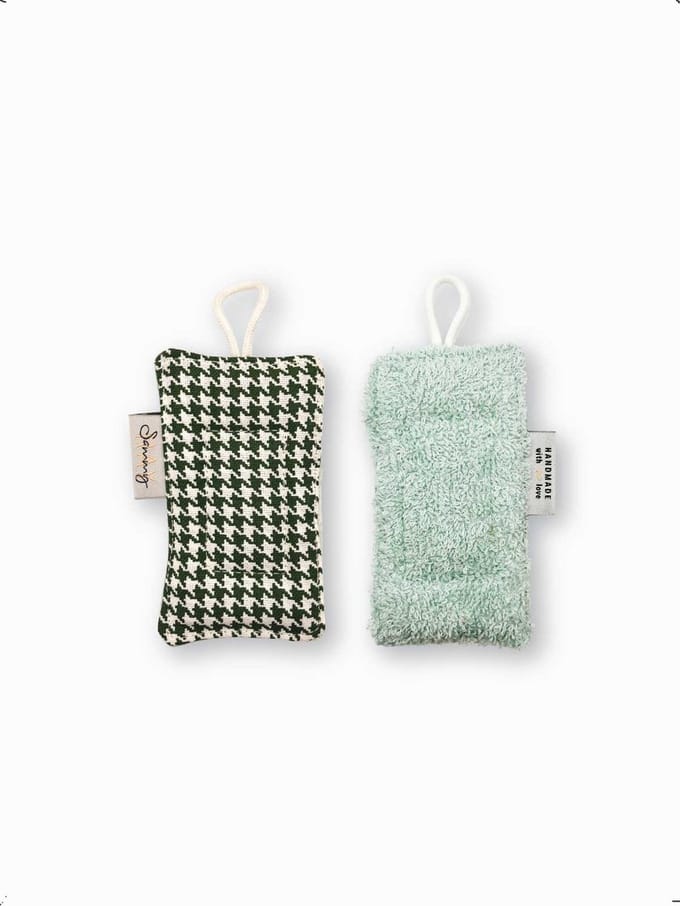 Zero waste - Herbruikbare spons - Afwasspons - Duurzaam cadeau - Groen Wit geblokt