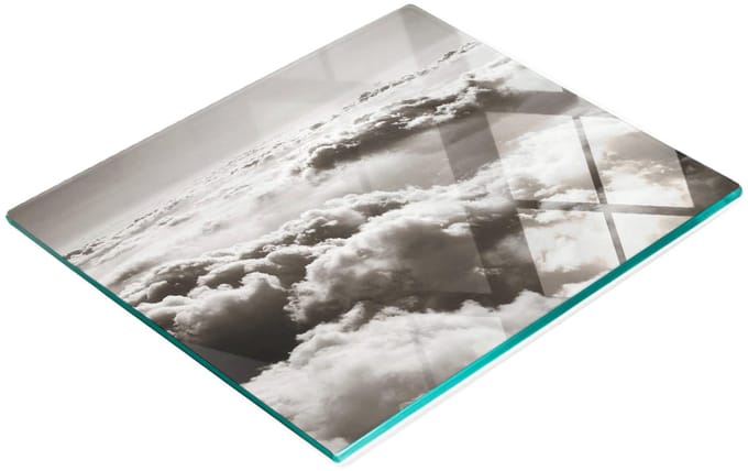 Multifunctioneel decoratief keukenbord van gehard glas met wolkenmotief, 60x52 cm