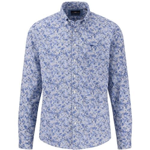 Fynch-Hatton Overhemd Stripe Floral Pattern Strong Blue / male