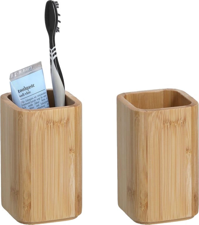 Zeller tandenborstelhouder - 2x - bamboe hout - 7 x 11 cm