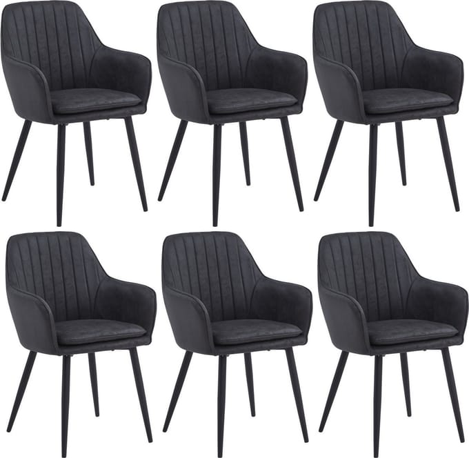 Colenis® - Lavinia Eetkamerstoel - Set Van 6 - Antraciet - Microfiber - Industrieel