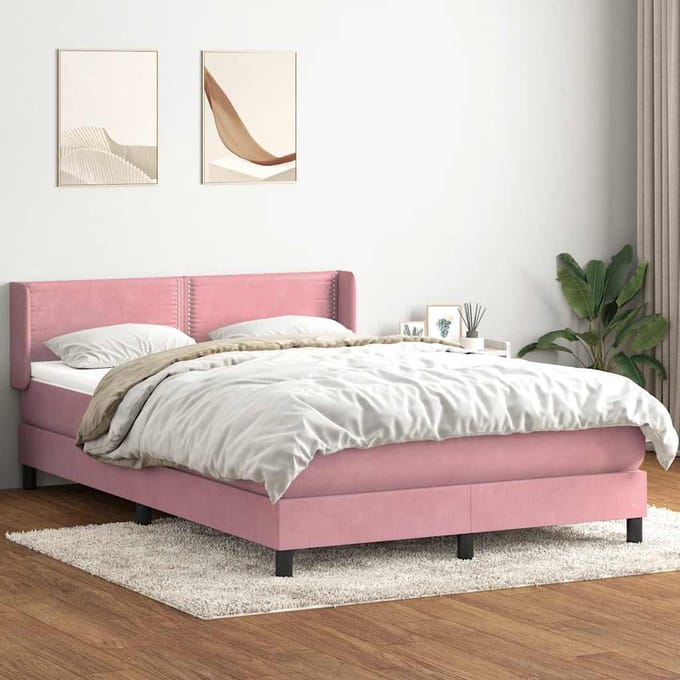 vidaXL - Boxspring - met - matras - fluweel - roze - 160x210 - cm