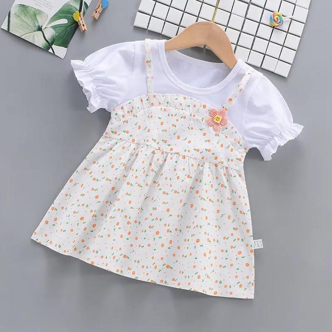 Robe d'été en coton à manches bouffantes pour filles, robe de princesse fine à manches courtes 80 rose