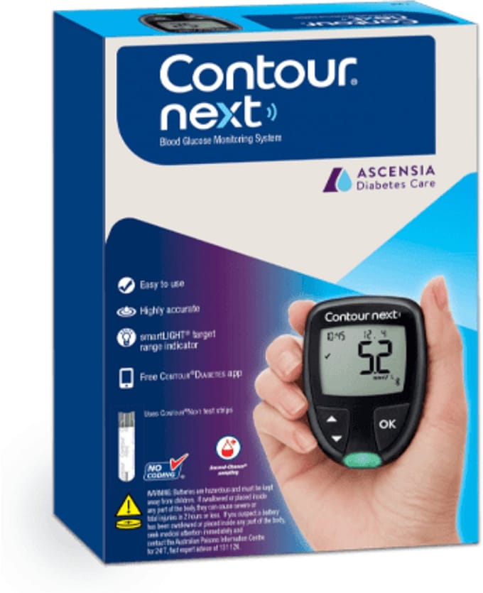 Ascensia Contour Next Bloedglucosemeter Starterset – Meter - 5 Teststrips - 5 Lancetten - Prikapparaat - Opbergtasje