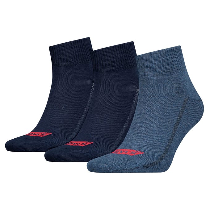 Levi's Heren Quartersokken Mid Cut Batwing Logo 3-Pack Denim