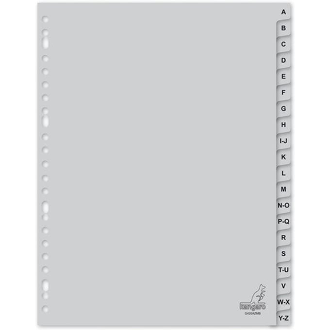 Kangaro tabbladen - A4 - PP 120 micron - grijs - 23-gaats - 20-delig letters A-Z - extra breed
