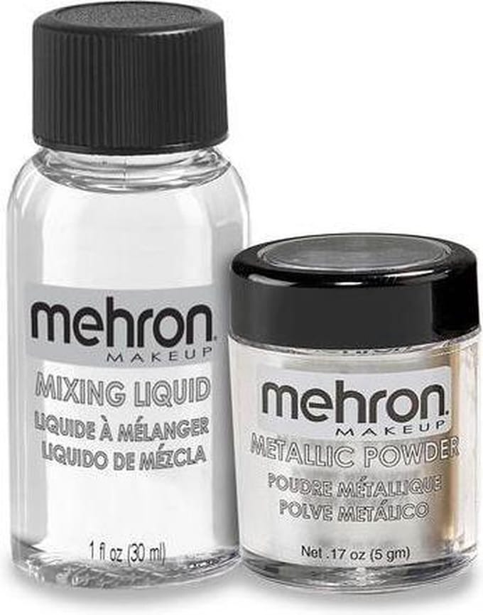 Mehron - Schmink Metallic Poeder + Mixing Liquid - Zilver