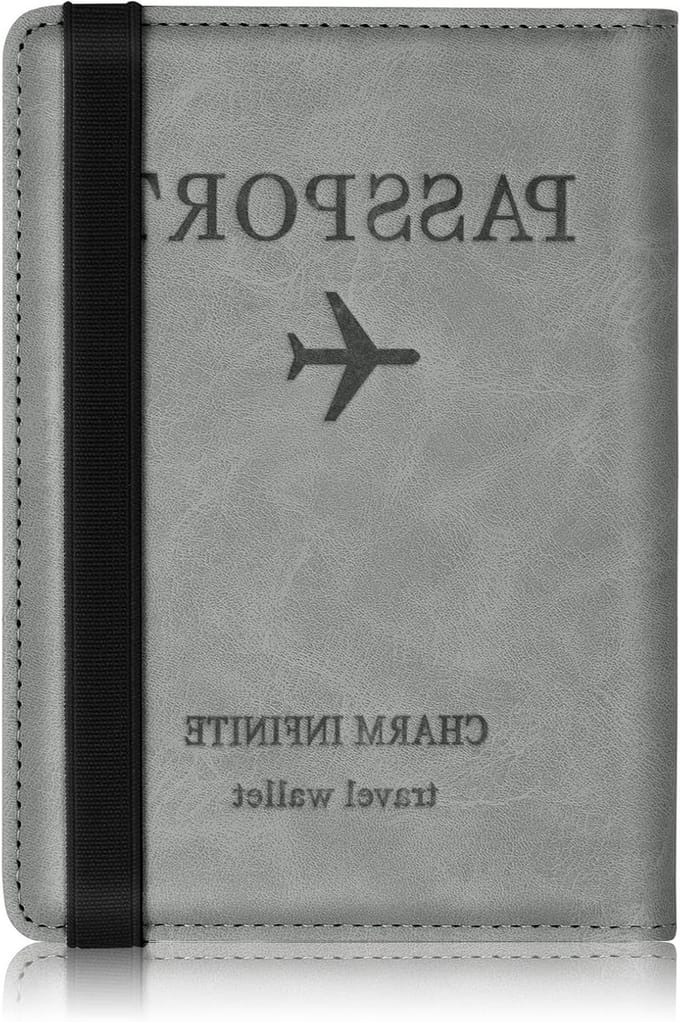 Passport Cover, Lederen Paspoort Houder RFID Blokkerend, Grijs, Reisdocument