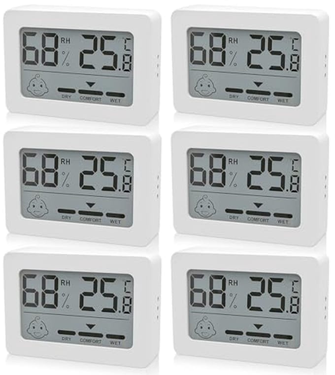 Digitale Thermometer en Hygrometer Set - 6 Mini Vochtigheidsmeters met Smiley Indicator voor Binnenruimtes