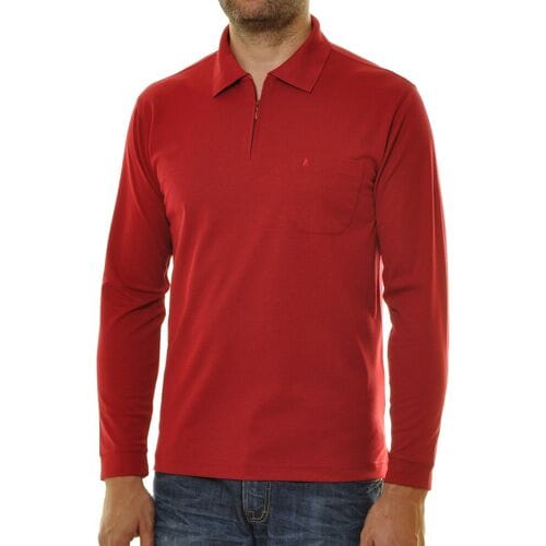 Ragman Zipper Softknit Polo Longsleeve Breast Pocket Aardbei / male