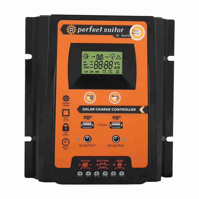 12V 24V 50A PWM&MPPT Korte Versie Zonne Laadregelaar Zonnepaneel Batterij Regulator Dubbele USB LCD Display wit