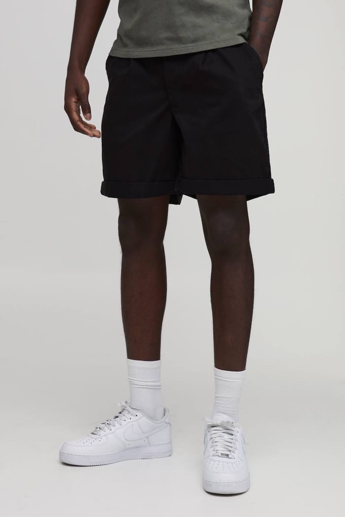 Ontspannen Short Met Middellange Pijp En Omgeslagen Zoom | Black | Size Medium