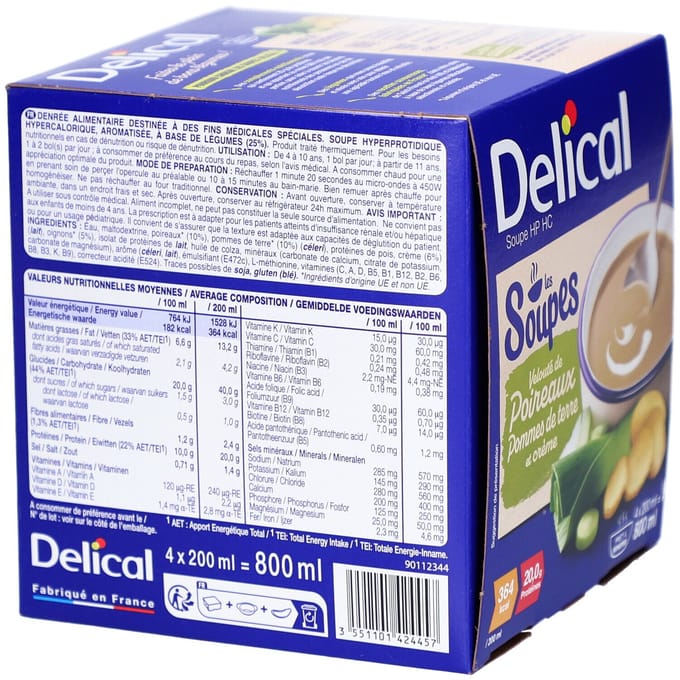 Delical Soep HP HC Prei, Aardappel & Room 4x200 Voeding