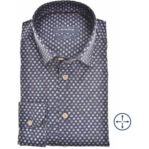 Ledûb Overhemd Modern Knit-Like Dot Donker Blauw / male