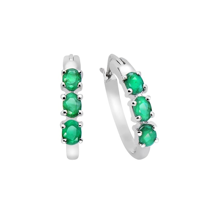 Vira Jewels Ohrringe Silber 925 rhodiniert mit 6 echten Smaragden