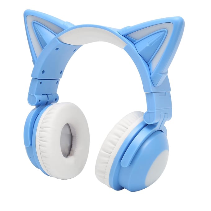 Casque Bluetooth stéréo à oreilles de chat, mignon, haute sensibilité, microphone intégré, LED réglable, pour enfants rose