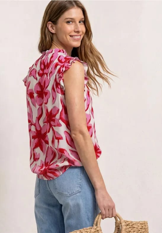 Blousetop met gespleten hals en ruches