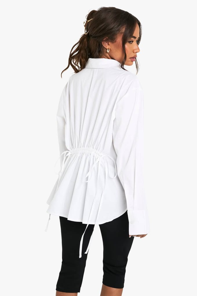 boohoo Dames Katoenen Oversized Zakdetail Shirt | Wit | Maat: 36