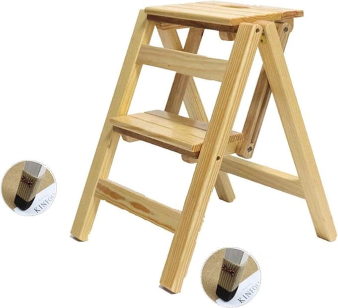 Opvouwbare trapladder - Multifunctionele houten kruk met 3 niveaus
