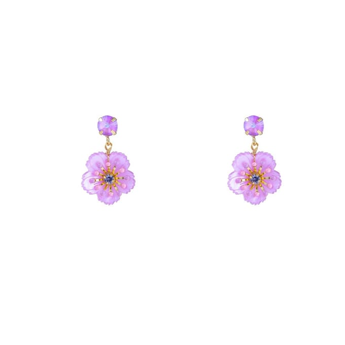Go Dutch Label Oorhangers long pearly flower Lila