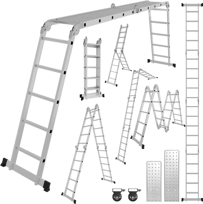 Multifunctionele Vouwladder 7-in-1: 582 cm Aluminium Werkladder en Steiger