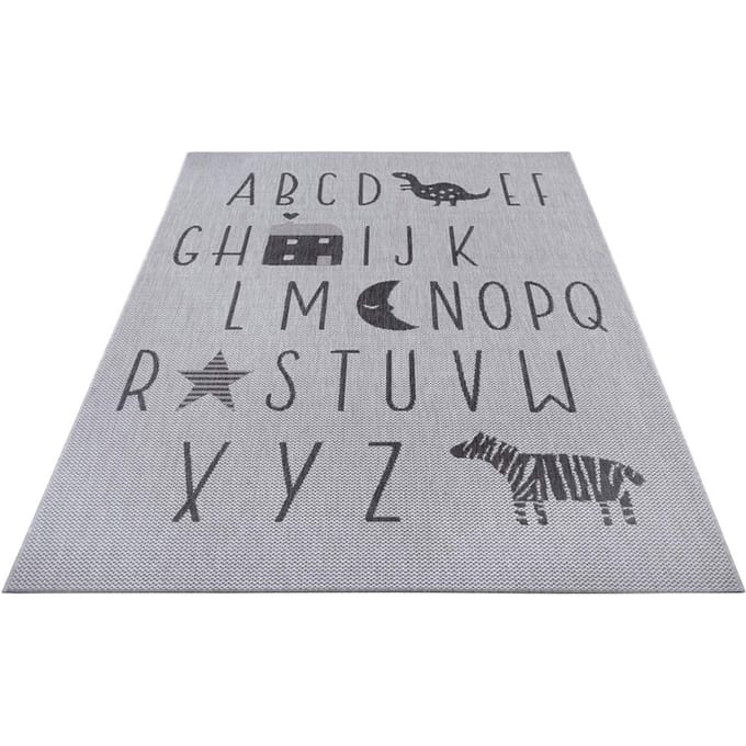 Leva Vloerkleed 120 cm x 170 cm Alfabet Grijs
