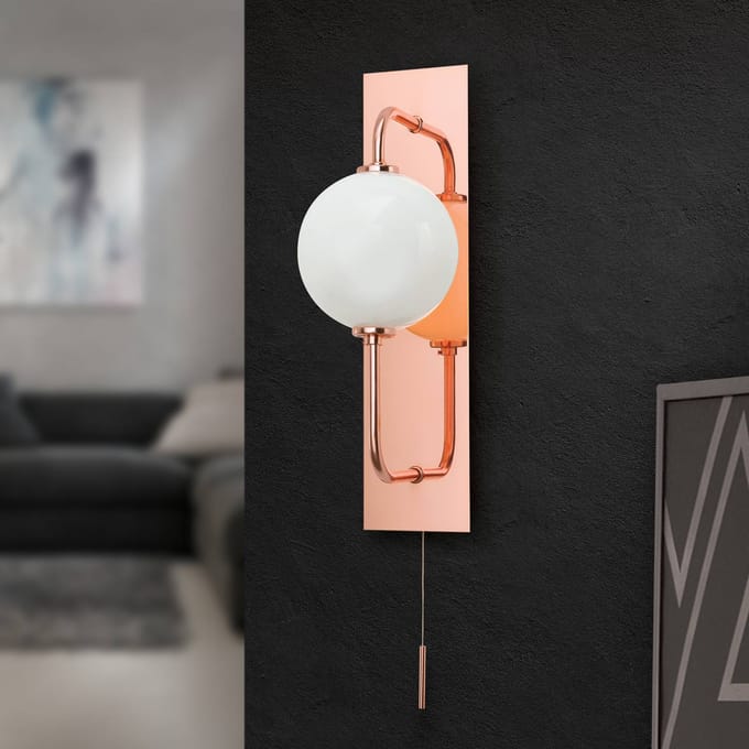 ORION LED wandlamp Pipes met glasbol, koper