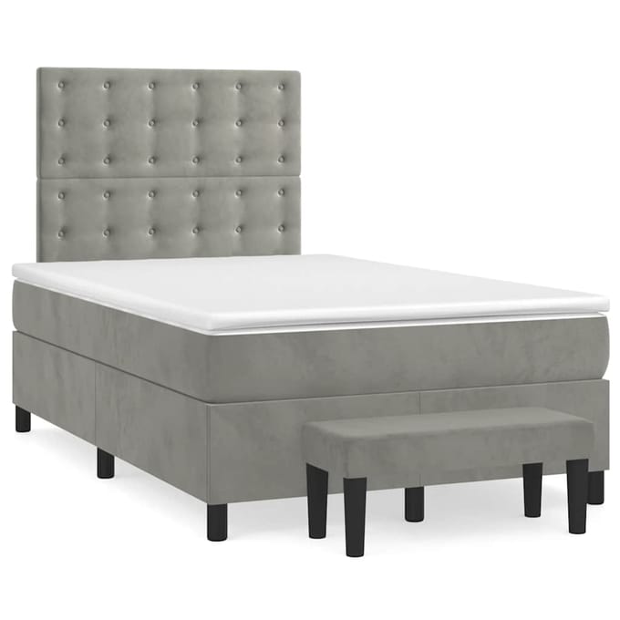 vidaXL - Boxspring - met - matras - fluweel - lichtgrijs - 120x190 - cm