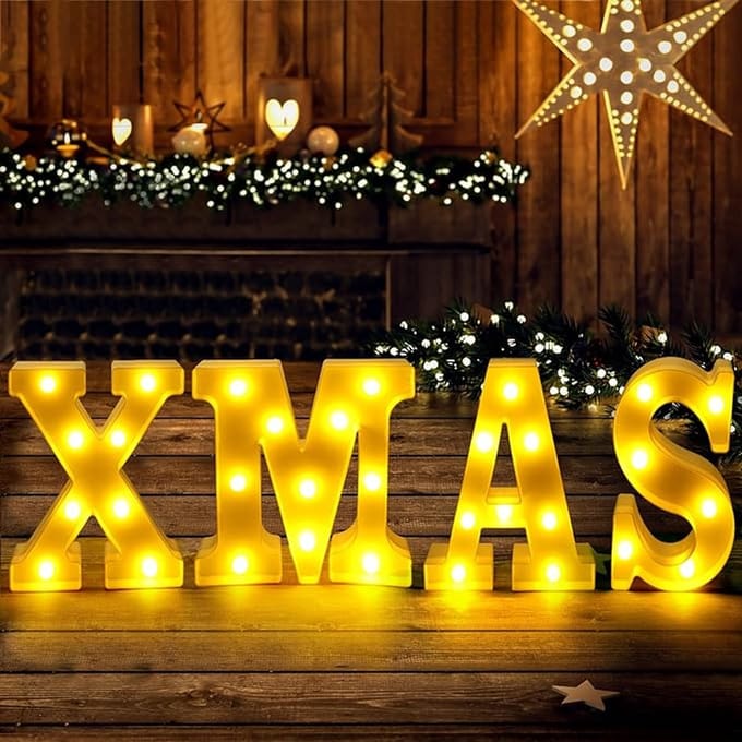 Lichtgevende Letters XMAS - LED Kerstdecoratie - 16 cm Hoog - Wit - Op Batterijen
