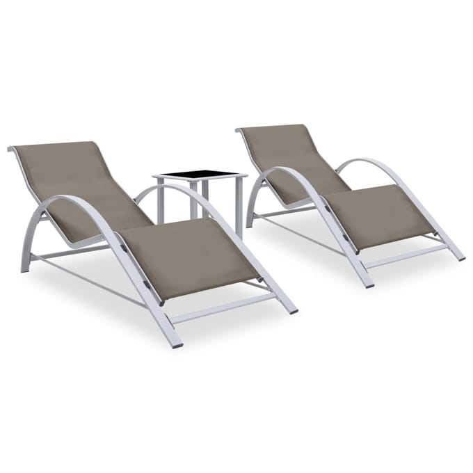 vidaXL - Ligbedden - 2 - st - met - tafel - aluminium - taupekleurig