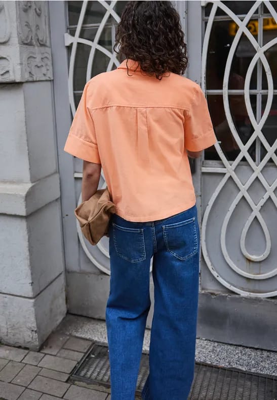 Blouse met korte mouwen in ribfluweel