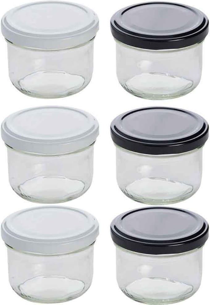 Cosy&Trendy confituurpotje - 12 cl - witte & zwarte deksels - Set-6