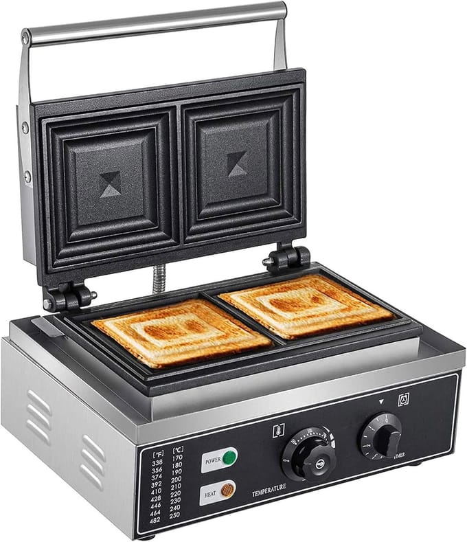 Contact Grill - Panini Maker - Snacks Maken - Instelbare Temperatuur - 38 x 24 cm - Zilver