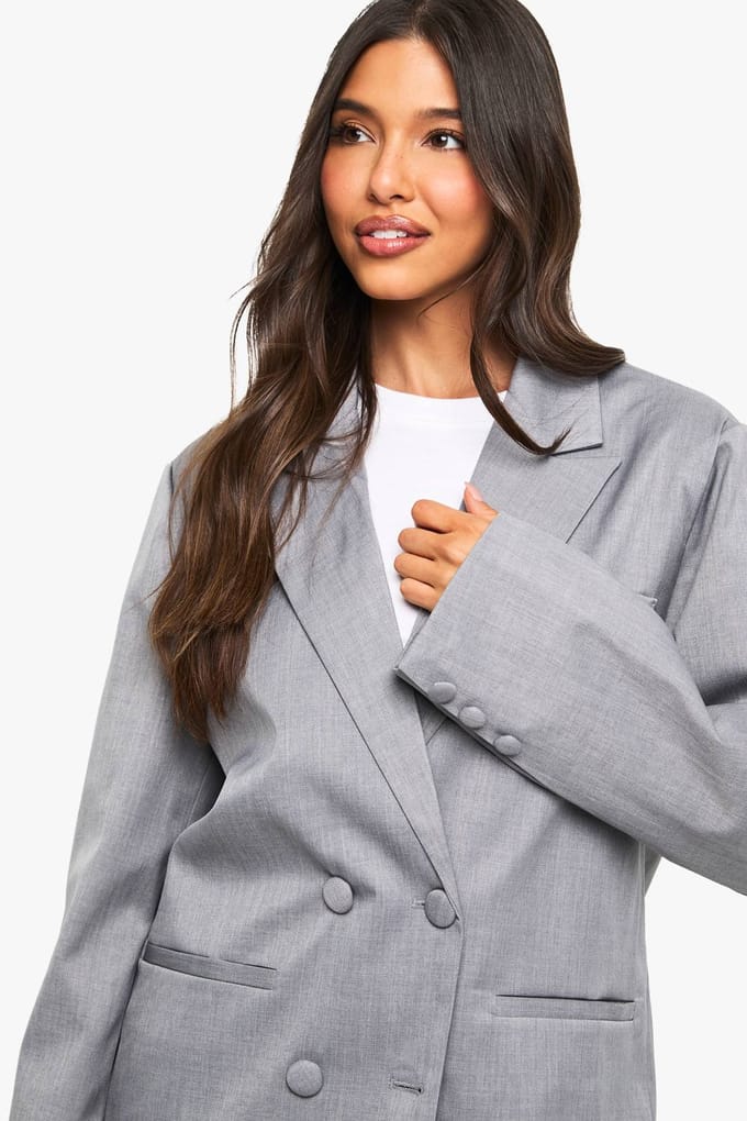 boohoo Dames Tailored Double Breasted Blazer | Grijze Mergel | Maat: 36