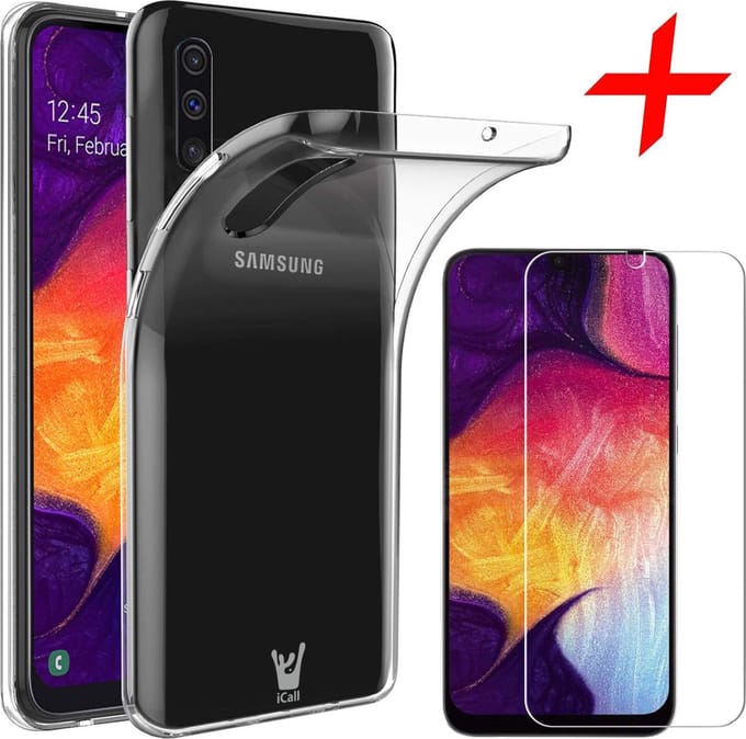 Hoesje geschikt voor Samsung Galaxy A30s - Screen Protector GlassGuard - Back Cover Case ShockGuard Transparant & Screenprotector